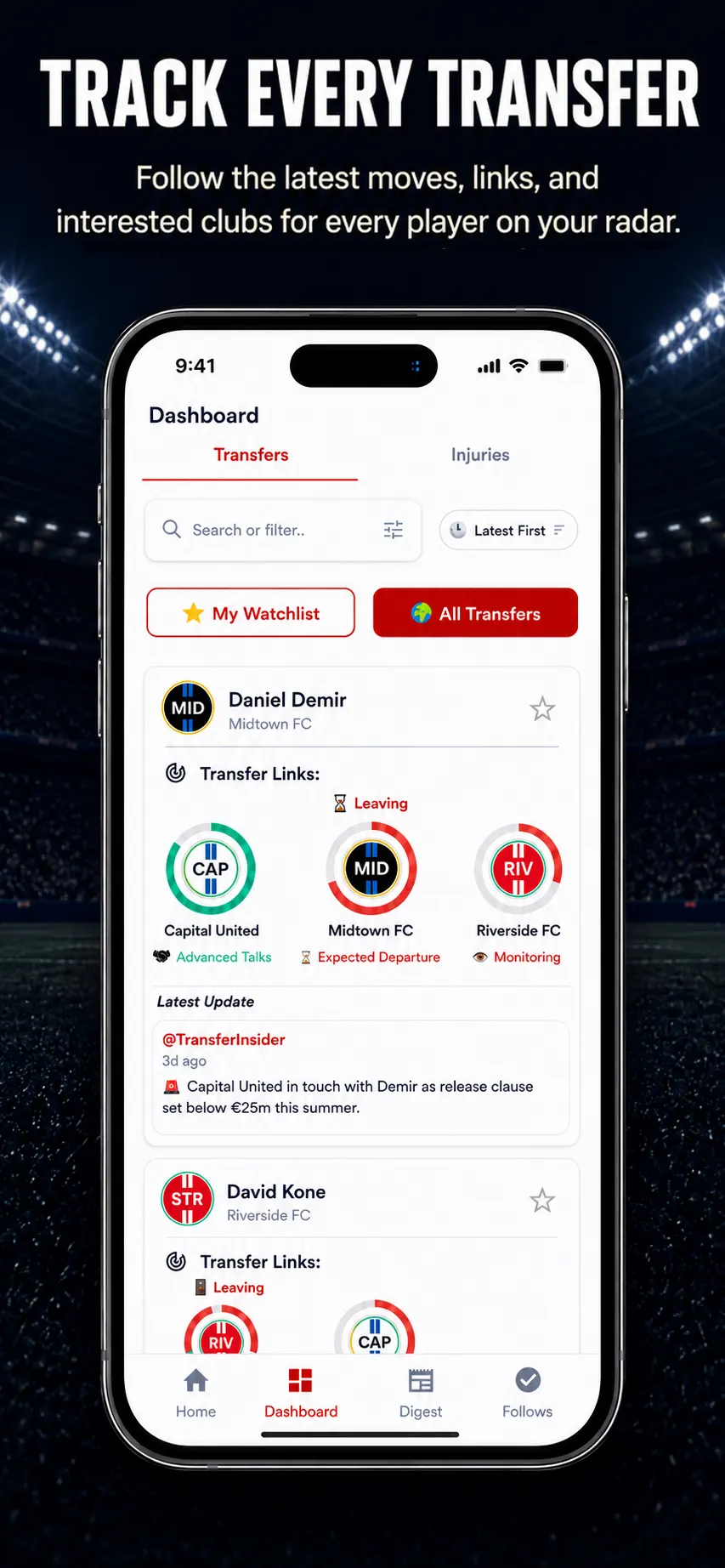 FootPulse transfer dashboard screen